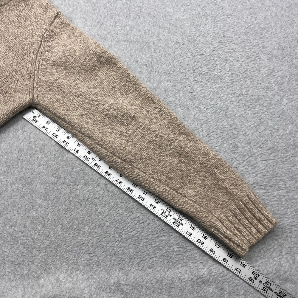 LL Bean Sweater Mens Large Beige 100% Lambswool Shawl Neck Elbow Patch Pullover - Picture 6 of 10